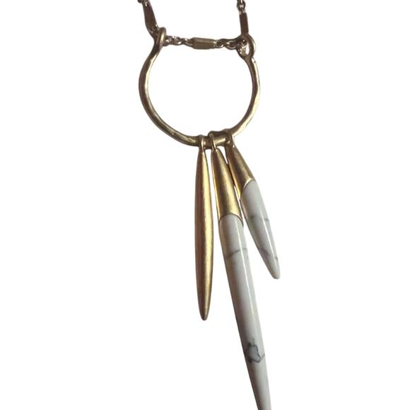 Vtg Stella & Dot Quill Matte Gold Tone Faux Marble Spike Necklace dainty Retro - Picture 3 of 5